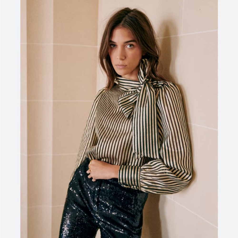 NWT Sezane Elyes Blouse in Striped Jacquard 34